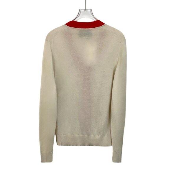 Gucci Beige Wool Cardigan With Red Trim & Insect Embroidery - Picture 2 of 7